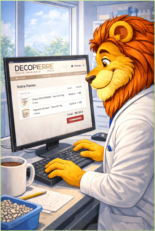 Le lion en train de commander des matériaux sur DECOPIERRE Italia