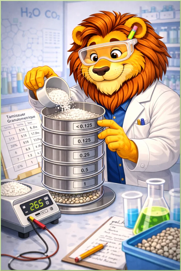 Le lion fait des essais de granulométrie